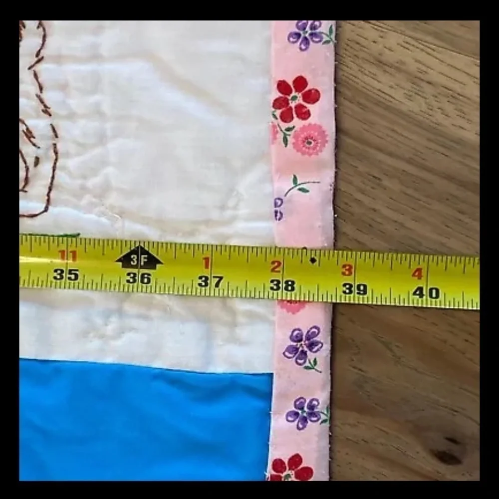 Vintage Handmade Embroidered Baby Crib Blanket Quilt Pink Floral Girls 39x43